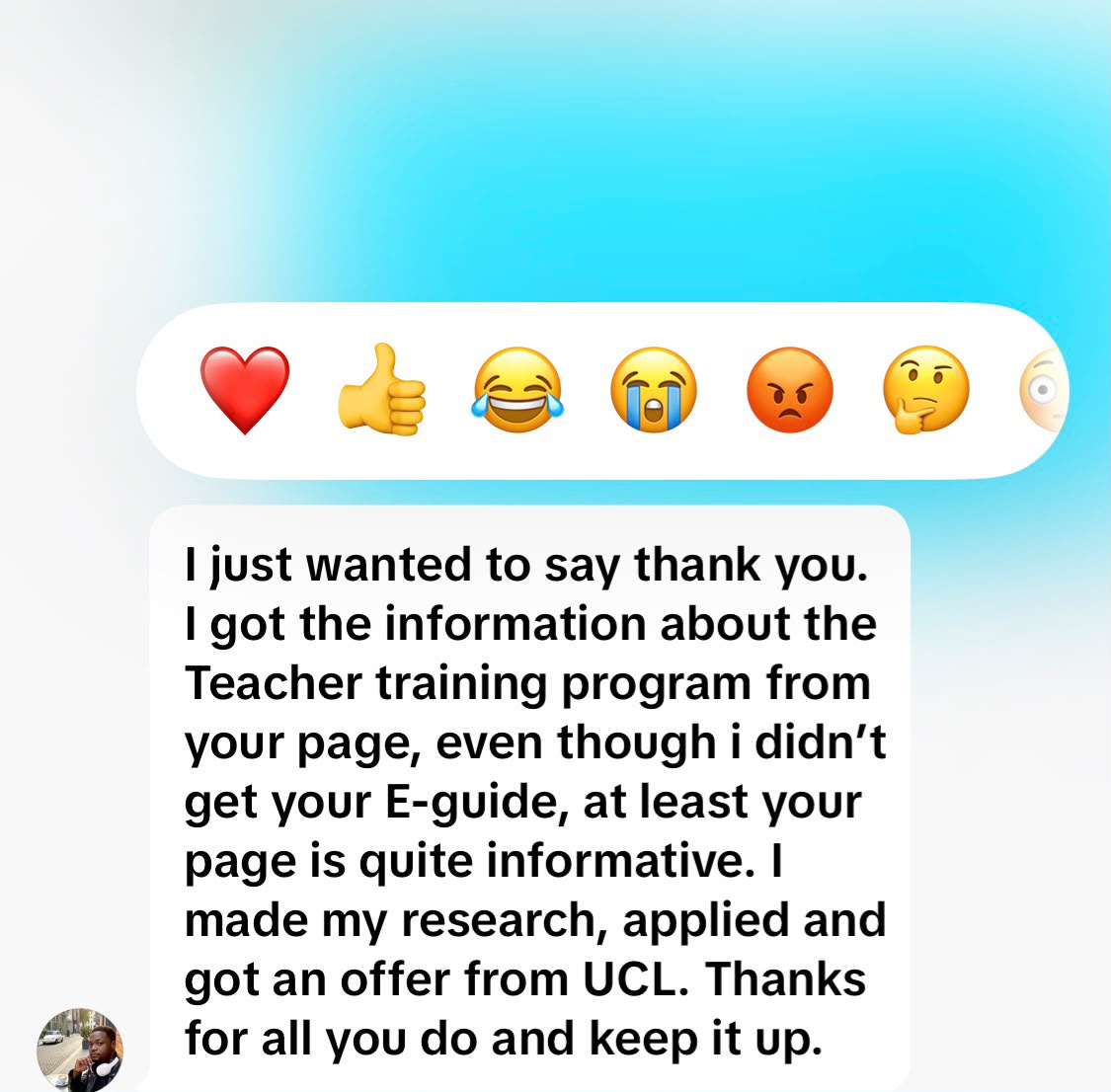 Message sharing a successful university offer