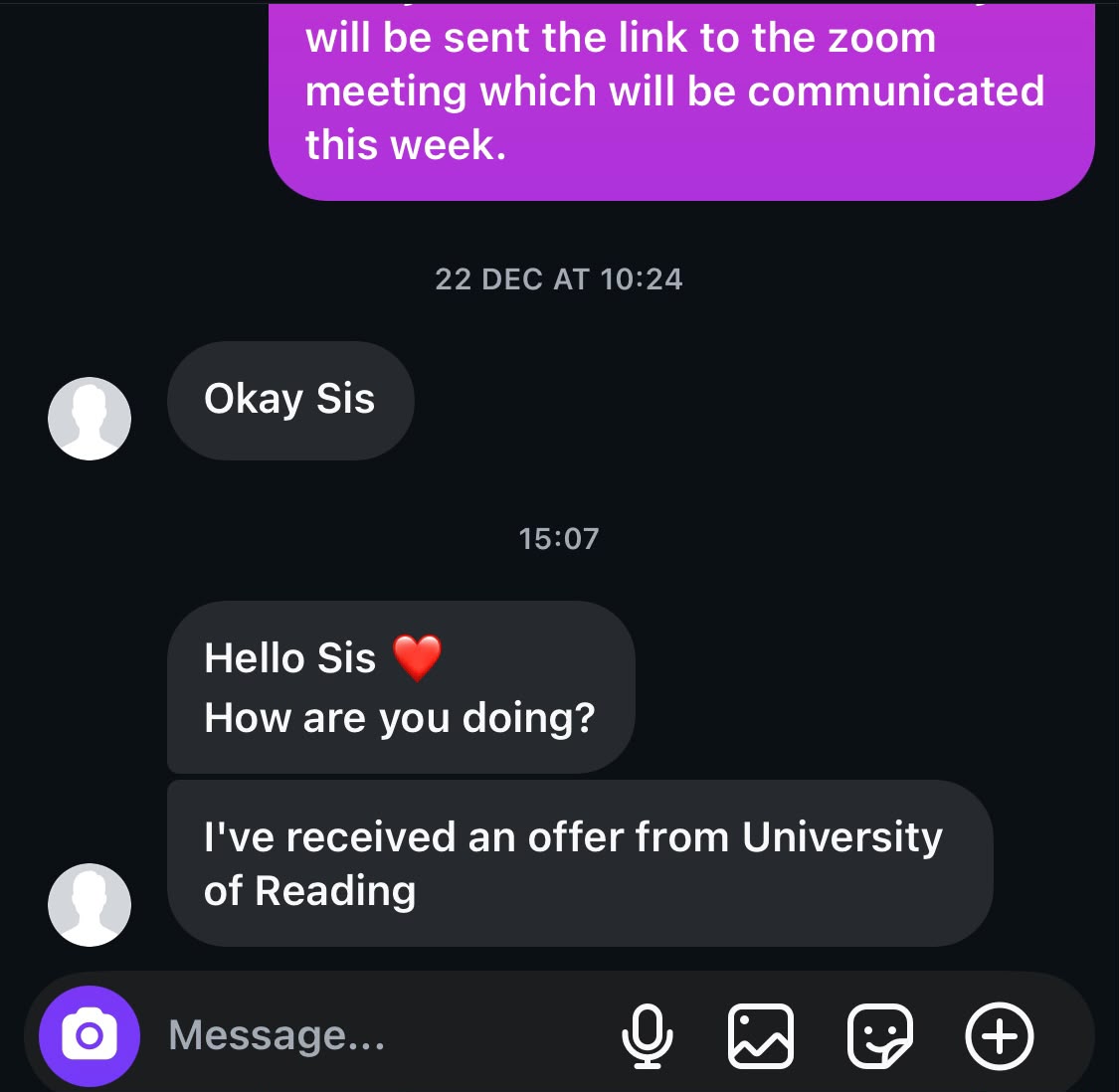 Message sharing an interview outcome