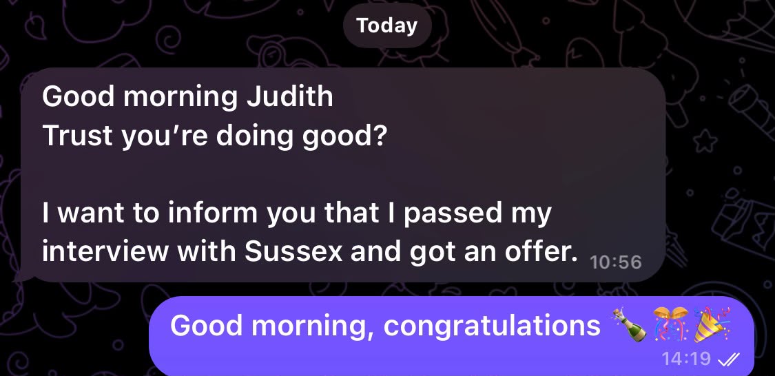 Message sharing a University of Reading offer