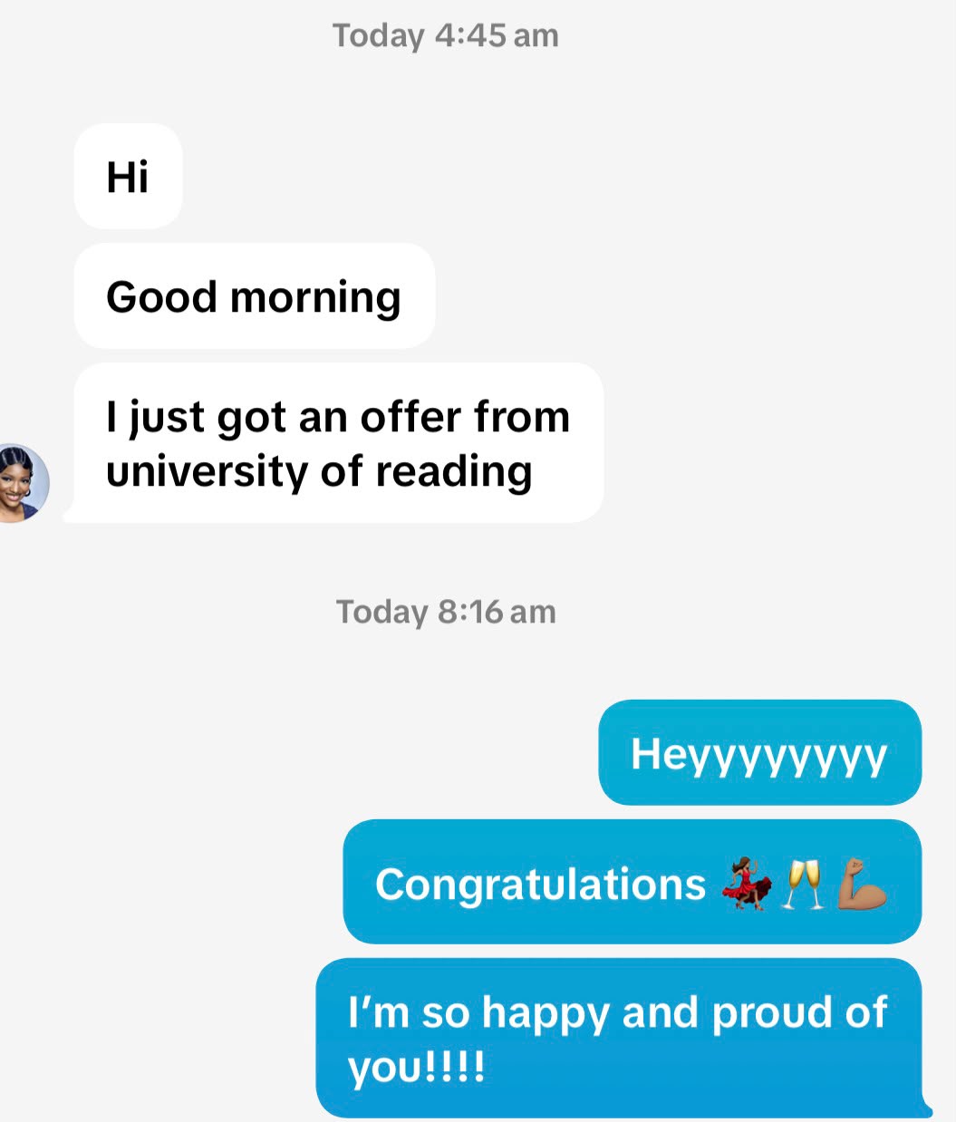 Message sharing an offer after an interview